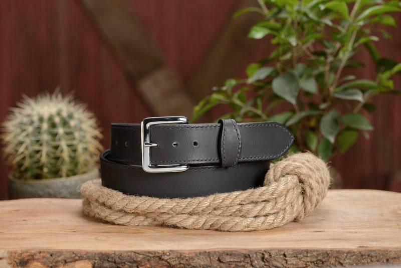 SPECIAL OFFER The Lakota: Black Stitched Water Buffalo With Snaps 1.50" - Bullhide Belts
