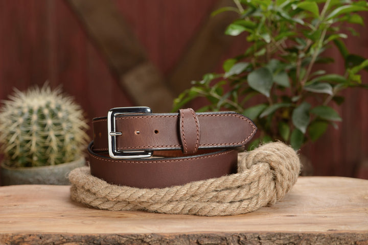 Men's Brown Genuine Buffalo Leather Belt - 1.5" Wide, Full Grain, Brass Buckle, Sizes 32-46 - View #2