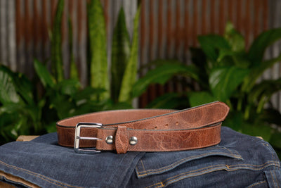 The Lakota: Rustic Brown Stitched Water Buffalo With Snaps 1.50" - Bullhide Belts