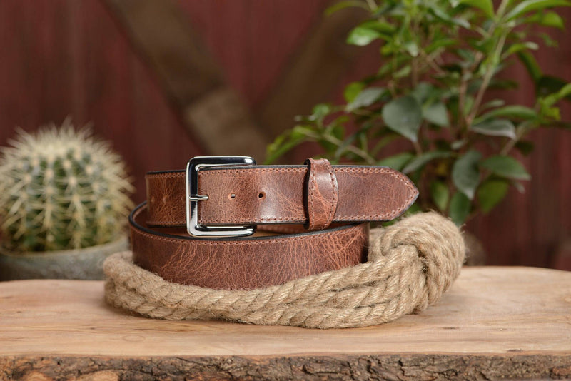 The Lakota: Rustic Brown Stitched Water Buffalo With Snaps 1.50" - Bullhide Belts