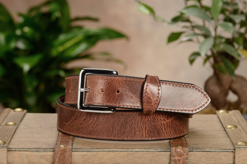 The Lakota: Rustic Brown Stitched Water Buffalo With Snaps 1.50" - Bullhide Belts