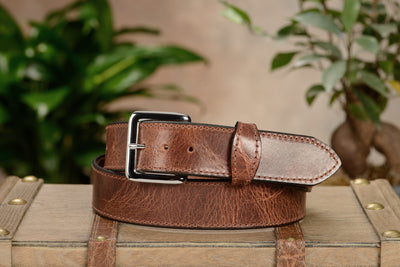 SPECIAL OFFER The Lakota: Rustic Brown Stitched Water Buffalo With Snaps 1.50" - Bullhide Belts