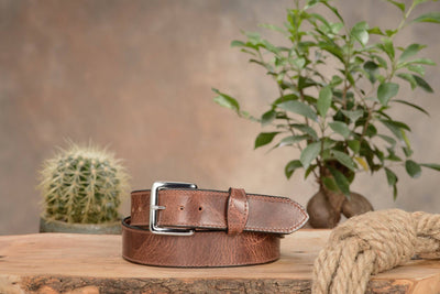 The Lakota: Rustic Brown Stitched Water Buffalo With Snaps 1.50" - Bullhide Belts