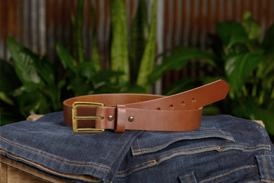 The Maverick: Caramel Tan Non Stitched Leather Belt With Brass 1.50" - Bullhide Belts