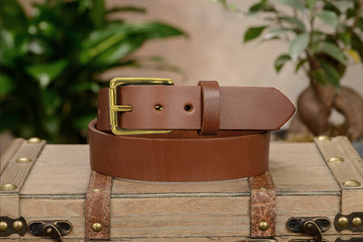 The Maverick: Caramel Tan Non Stitched Leather Belt With Brass 1.50" - Bullhide Belts