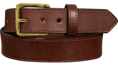 The Maverick: Brown Stitched Leather Belt With Brass 1.50" - Bullhide Belts