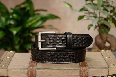 The Maverick: Men's Black Basket Weave Leather Belt 1.50" - Bullhide Belts