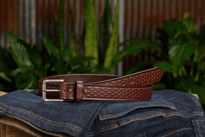 The Maverick: Men's Brown Basket Weave Leather Belt 1.50" - Bullhide Belts