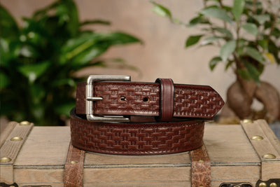 The Maverick: Men's Brown Basket Weave Leather Belt 1.50" - Bullhide Belts