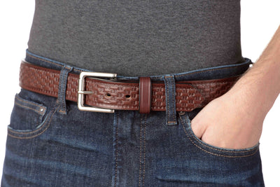 The Maverick: Men's Brown Basket Weave Leather Belt 1.50" - Bullhide Belts