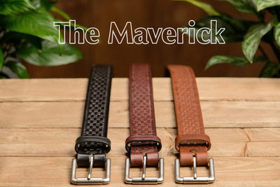 The Maverick: Men's Black Basket Weave Leather Belt 1.50" - Bullhide Belts