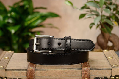 The Commander: Men's Black Stitched Leather Belt 1.25" - Bullhide Belts