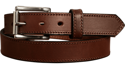 The Commander: Men's Brown Stitched Leather Belt 1.25" - Bullhide Belts