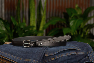 The Colt: Men's Black Stitched Leather Belt Petite Width 1.00" - Bullhide Belts