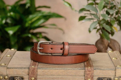 The Colt: Men's Medium Brown Stitched Leather Belt Petite Width 1.00" - Bullhide Belts