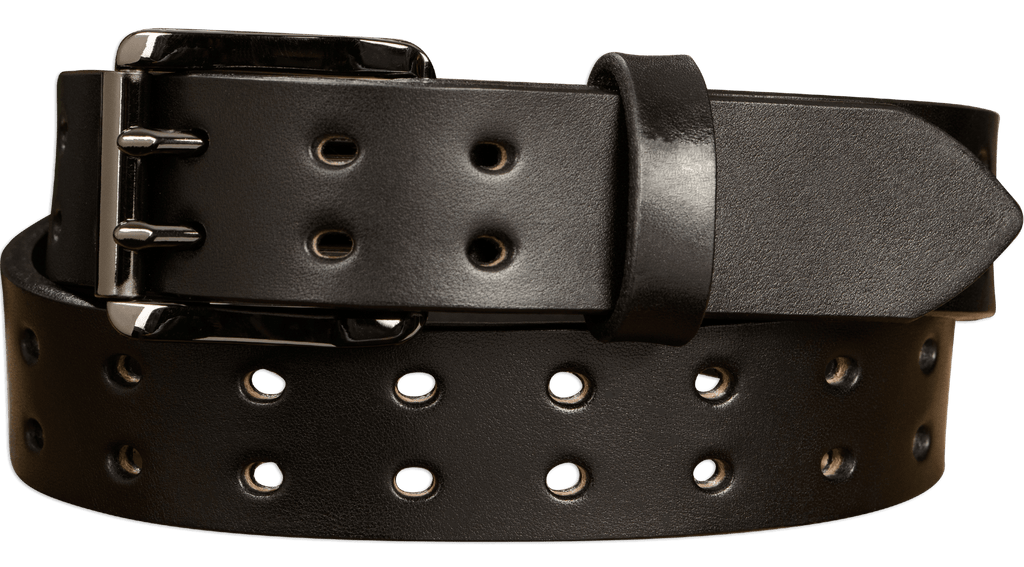 Black Leather Belt | Non-Stitched Double Prong | Gunmetal  display picture 2