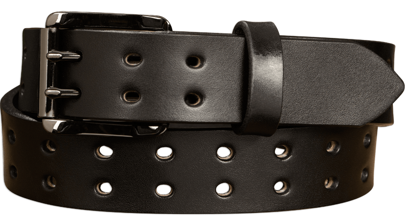 The Holey Bull: Black Non Stitched Double Prong With Gunmetal Roller 1.50" - Bullhide Belts