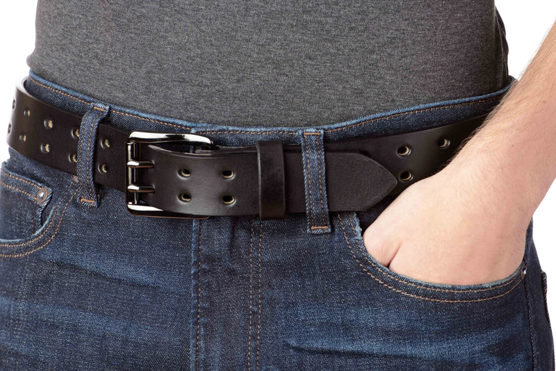 The Holey Bull: Black Non Stitched Double Prong With Gunmetal Roller 1.50" - Bullhide Belts