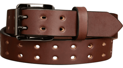 The Holey Bull: Brown Non Stitched Double Prong With Gunmetal Roller 1.50" - Bullhide Belts