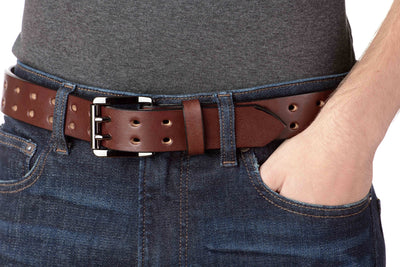 The Holey Bull: Brown Non Stitched Double Prong With Gunmetal Roller 1.50" - Bullhide Belts