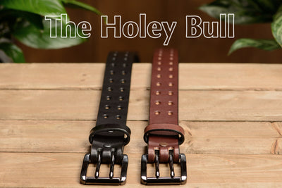 The Holey Bull: Black Non Stitched Double Prong With Gunmetal Roller 1.50" - Bullhide Belts