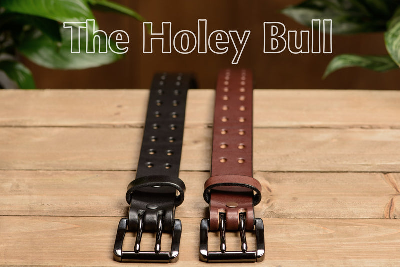 The Holey Bull: Brown Non Stitched Double Prong With Gunmetal Roller 1.50" - Bullhide Belts