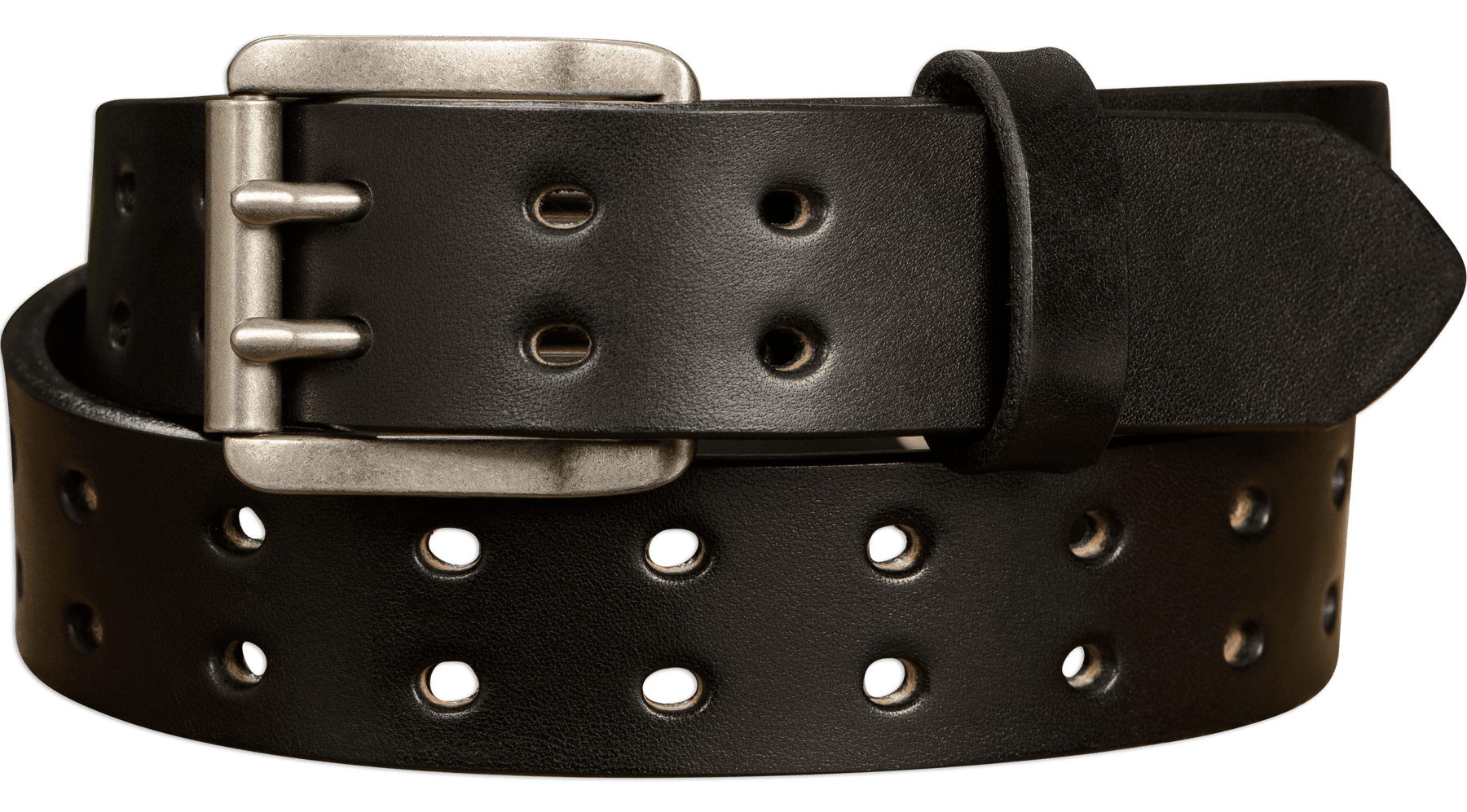 Black Leather Belt | Non-Stitched Double Prong | Nickel Roller Black Leather Belt | Non-Stitched Double Prong | Nickel Roller