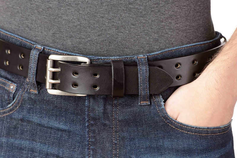 The Holey Bull: Black Non Stitched Double Prong With Nickel Roller 1.50" - Bullhide Belts