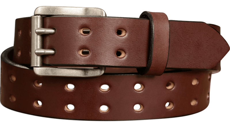 The Holey Bull: Brown Non Stitched Double Prong With Nickel Roller 1.50" - Bullhide Belts