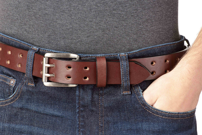 The Holey Bull: Brown Non Stitched Double Prong With Nickel Roller 1.50" - Bullhide Belts