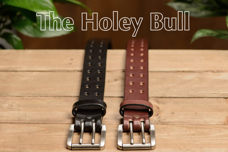 The Holey Bull: Brown Non Stitched Double Prong With Nickel Roller 1.50" - Bullhide Belts