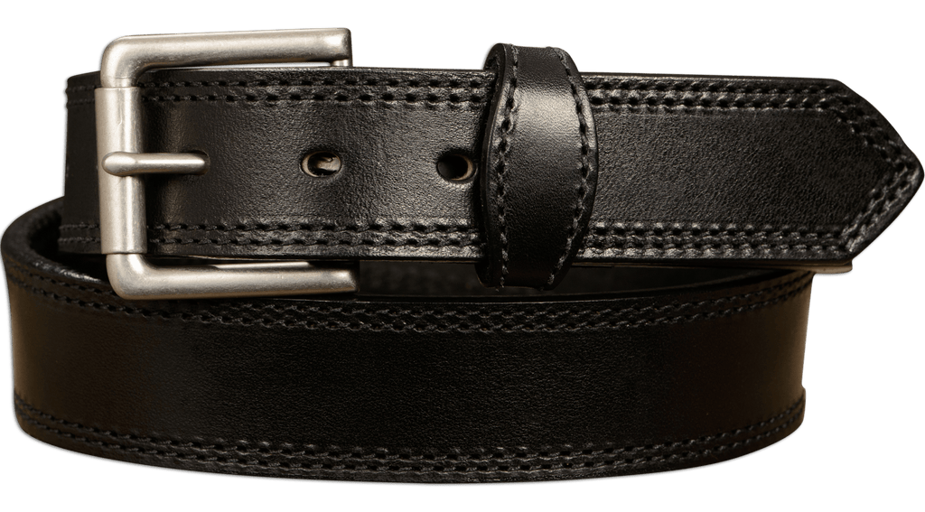The Maverick: Men's Black Double Stitched Leather Belt 1.50