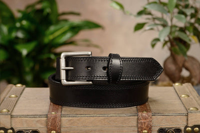 The Maverick: Men's Black Double Stitched Leather Belt 1.50" - Bullhide Belts