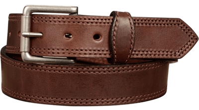 The Maverick: Men's Brown Double Stitched Leather Belt 1.50" - Bullhide Belts