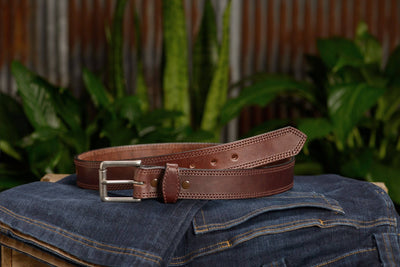 The Maverick: Men's Brown Double Stitched Leather Belt 1.50" - Bullhide Belts