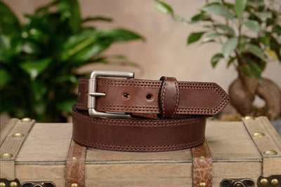 The Maverick: Men's Brown Double Stitched Leather Belt 1.50" - Bullhide Belts