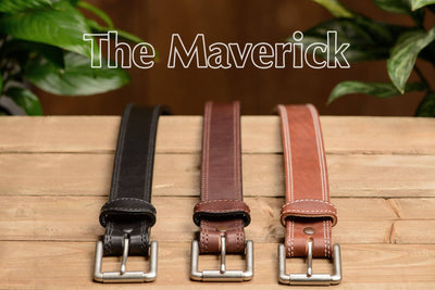 The Maverick: Men's Brown Double Stitched Leather Belt 1.50" - Bullhide Belts