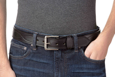 The Maverick: Men's Black Figure 8 Stitched Leather Belt With Black Thread 1.50" - Bullhide Belts