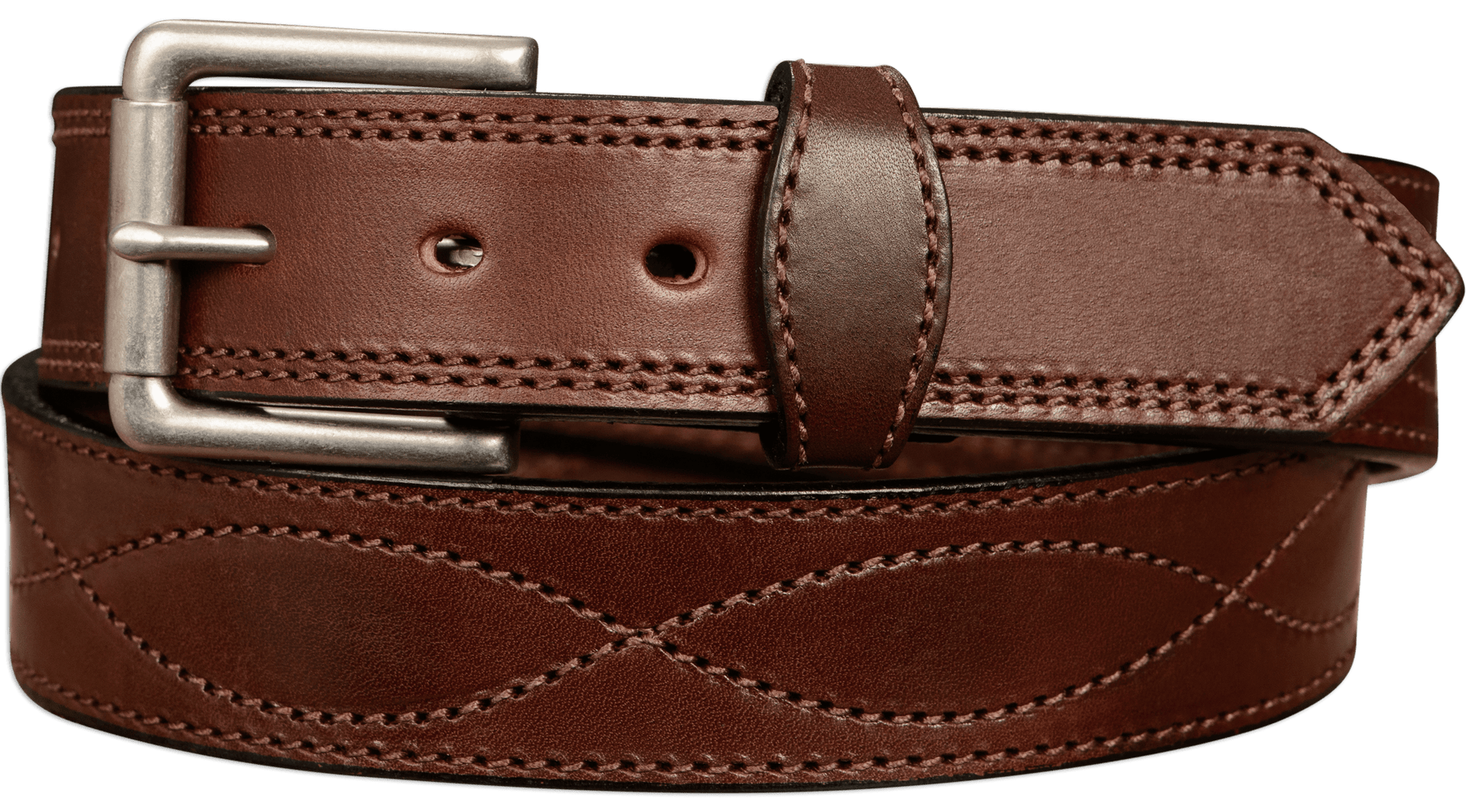 The Maverick: Men's Brown Figure 8 Stitched Leather Belt With Brown Th ...