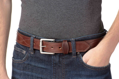 The Maverick: Men's Brown Figure 8 Stitched Leather Belt With Brown Thread 1.50" - Bullhide Belts