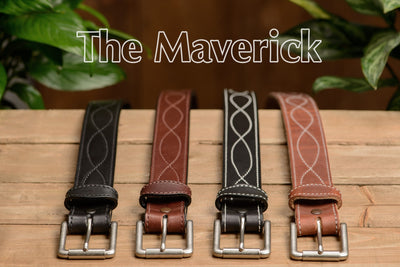 The Maverick: Men's Black Figure 8 Stitched Leather Belt With Black Thread 1.50" - Bullhide Belts