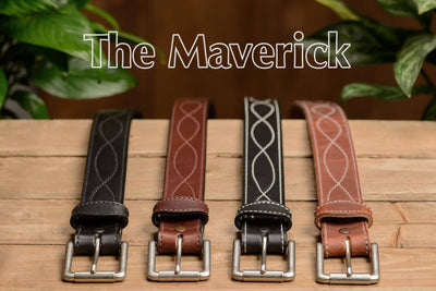 The Maverick: Men's Hot Dipped Tan Figure 8 Stitched Leather Belt With White Thread 1.50" - Bullhide Belts