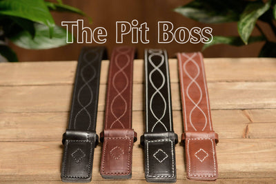 The Pit Boss: Black Figure 8 White Stitched Buckle-less Ball Hook 1.50" - Bullhide Belts