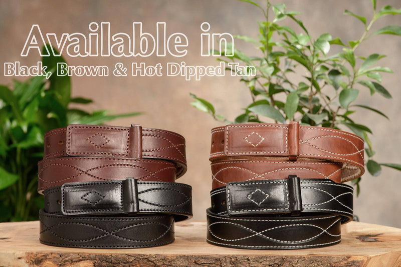 The Pit Boss: Brown Figure 8 Brown Stitched Buckle-less Ball Hook 1.50" - Bullhide Belts