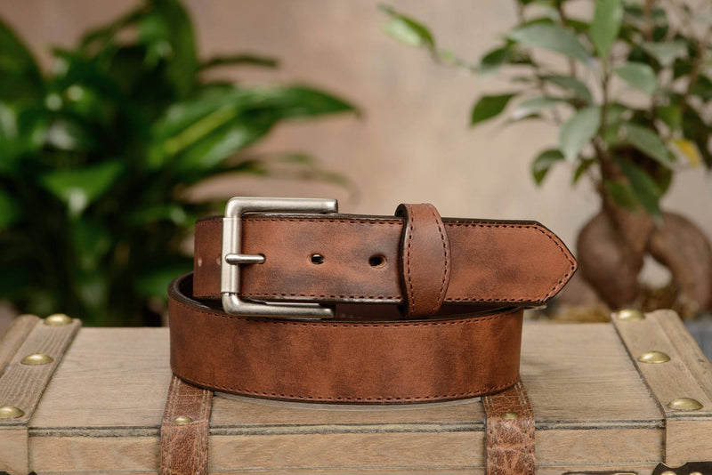 The Rockefeller: Brown Stitched Oil Tanned With Scalloped Ends 1.50" - Bullhide Belts