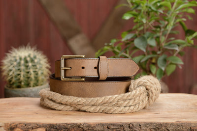 The Rockefeller: Rustic Tan Stitched Oil Tanned With Scalloped Ends 1.50" - Bullhide Belts