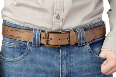 The Rockefeller: Rustic Tan Stitched Oil Tanned With Scalloped Ends 1.50" - Bullhide Belts