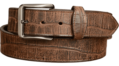 The Chomper: Men's Brown Stitched Alligator Design Leather Belt 1.50" - Bullhide Belts