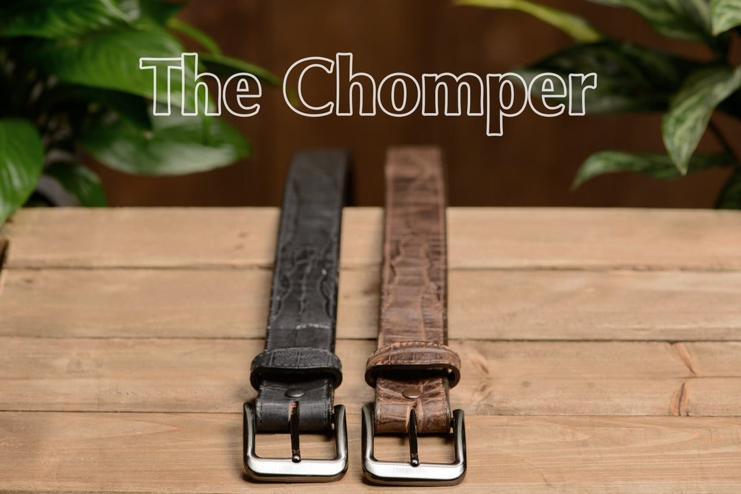 The Chomper: Men's Brown Stitched Alligator Design Leather Belt