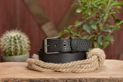 The Forester: Men's Black Stitched American Bison With Scalloped Ends Leather Belt 1.50" - Bullhide Belts